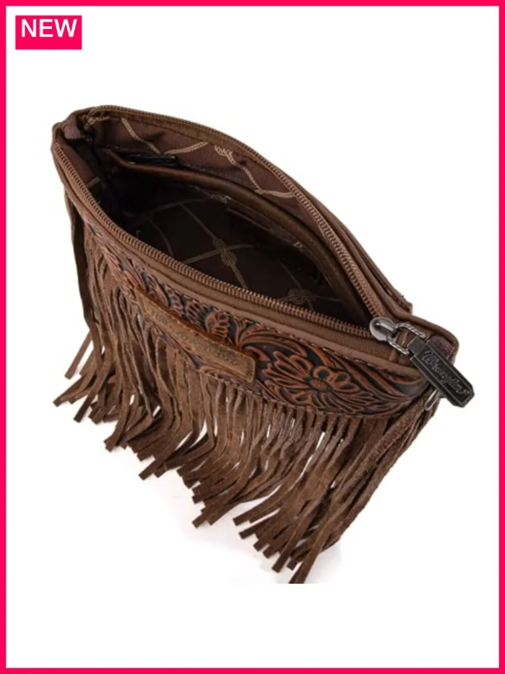 Faux Leather Crossbody Wristlet Fringe Bag with Adjustable Strap